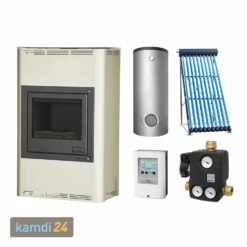 Küchengrill Geschäft 17 Aquaflam 25 Basic Creme Wasserführender Kaminofen Komplett-Set + Solarthermie-Set 5 (18 M²) + Pufferspeicher TPSR 1000 + 1 SWT