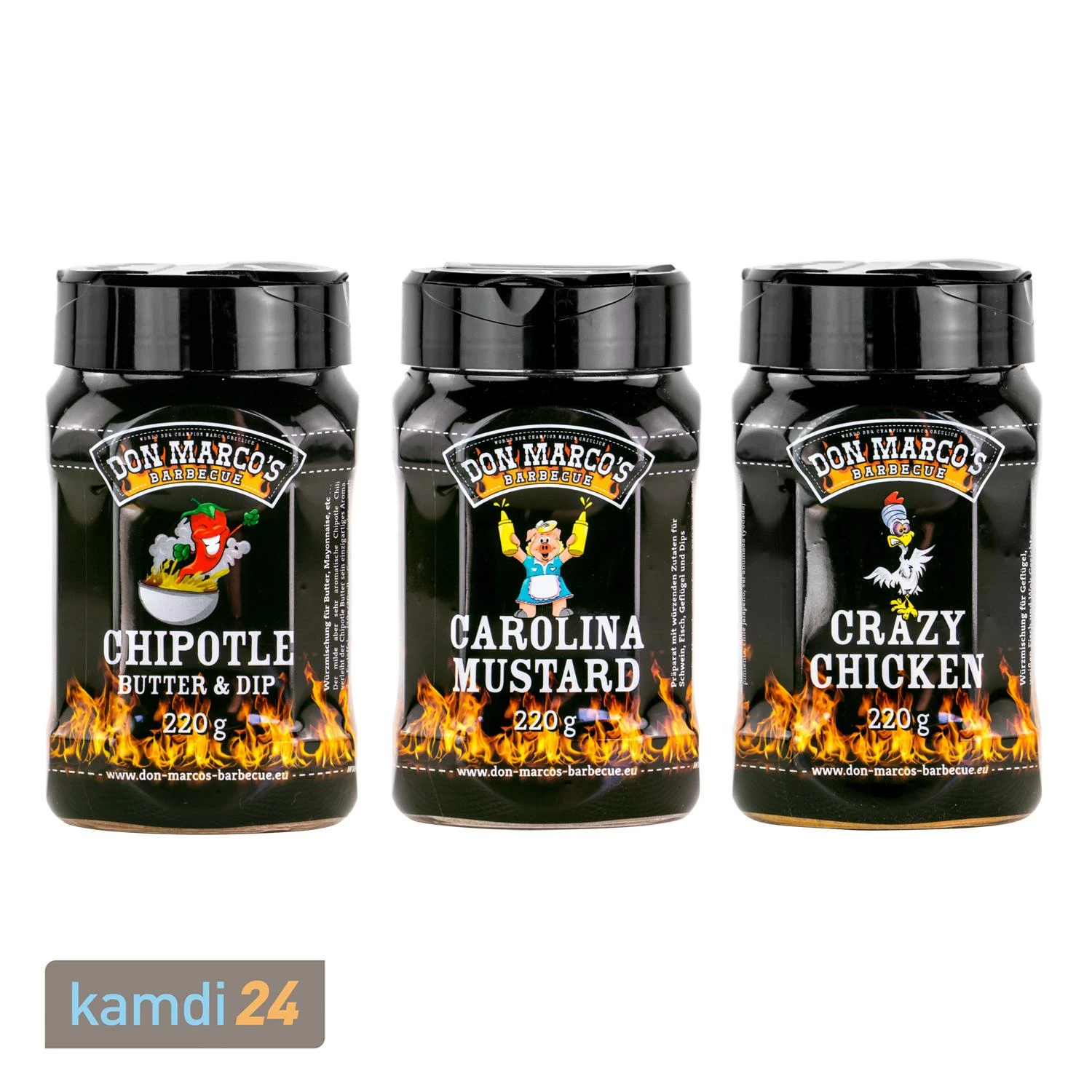 Don Marco´s Rub-Set: Chipotle Butter & Dip Seasoning, Carolina Mustard & Crazy Chicken 1 Don Marco´s Rub-Set: Chipotle Butter & Dip Seasoning, Carolina Mustard & Crazy Chicken