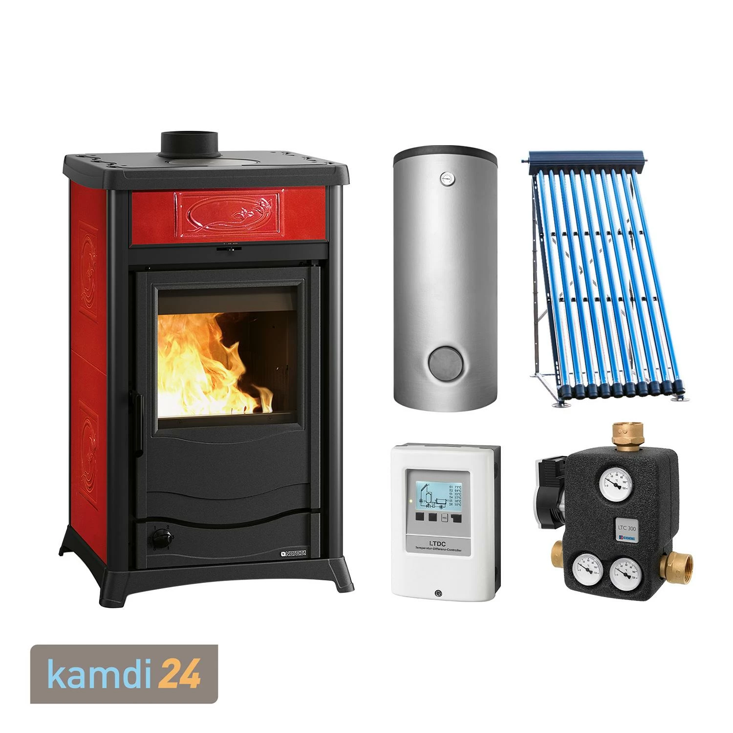 La Nordica Termorossella Plus EVO DSA 4.0 Wasserführender Kaminofen Liberty Bordeaux Komplett-Set + Solarthermie-Set 4 (15,17 M²) + Kombispeicher THKE 825 + 1 SWT 1 La Nordica Termorossella Plus EVO DSA 4.0 Wasserführender Kaminofen Liberty Bordeaux Komplett-Set + Solarthermie-Set 4 (15,17 M²) + Kombispeicher THKE 825 + 1 SWT