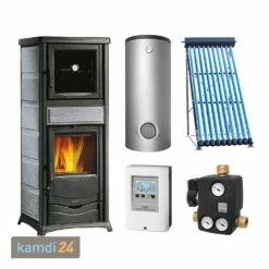 La Nordica Termorossella Plus Forno DSA 4.0 Wasserführender Kaminofen Speckstein Komplett-Set + Solarthermie-Set 4 (15,17 M²) + Hygienespeicher SHS 900 + 1 SWT