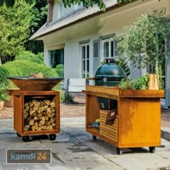 OFYR Sockel Corten 135 PRO Teakholz Für Kamado BGE -Küchengrill Geschäft ofyr sockel corten 135 pro beton fuer kamado bge kopie 22503 m 2