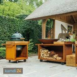 OFYR Sockel Corten 65 PRO Teakholz Für Kamado BGE -Küchengrill Geschäft ofyr sockel corten 65 pro teakholz fuer kamado bge m 3