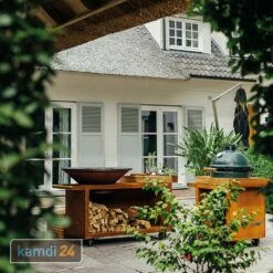 OFYR Sockel Corten 65 PRO Teakholz Für Kamado BGE -Küchengrill Geschäft ofyr sockel corten 65 pro teakholz fuer kamado bge m 4