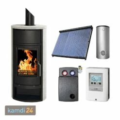 Schmitzker Faro Amber Wasserführender Kaminofen + Solar-Set 1 (7,52 M²) + Pufferspeicher TPSR 500 + 1 SWT