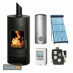 Schmitzker Faro Base Wasserführender Kaminofen + Solar-Set 1 (7,52 M²) Mit Kombispeicher 600 + 1 SWT