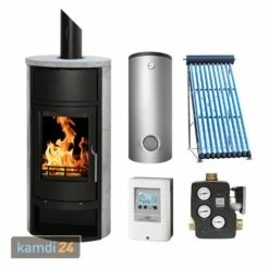 Schmitzker Faro Speckstein Wasserführender Kaminofen + Solar-Set 1 (7,52 M²) Mit Kombispeicher 600 + 1 SWT
