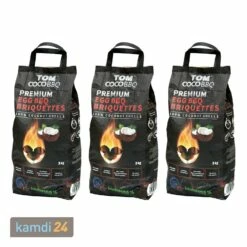 TOM COCO Grill-Kokoskohle Briketts, Eiform, 3 X 3 Kg (9 Kg)