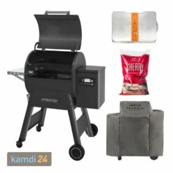 Küchengrill Geschäft 41 Traeger IRONWOOD 650 Pellet Grill Schwarz Inkl. Abdeckhaube, Ablaufblech-Schutzfolie + Hartholz Pellets Cherry 9 Kg