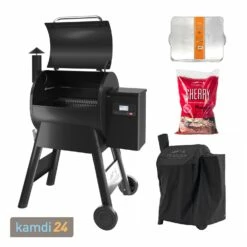 Küchengrill Geschäft 43 Traeger PRO D2 575 Pellet Grill Schwarz Inkl. Abdeckhaube, Ablaufblech-Schutzfolie + Hartholz Pellets Cherry 9 Kg